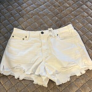 Aerie White Distressed Jean Shorts Raw-Edge Hem